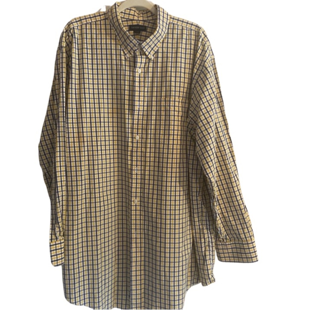 Lands' End Mens Size 19-36 Tall Long Sleeve Button Down Shirt Y,B,W Plaid
